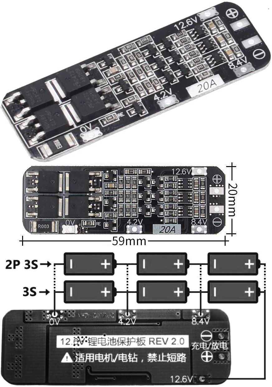 PCM 3S para Baterías de Litio 11.1v. 20A